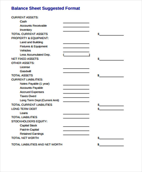 Sample Balance Sheets In Pdf
