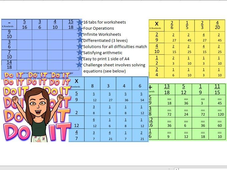 Ks3 Ks4 Fraction Grid Worksheet Generator, Infinite Worksheets