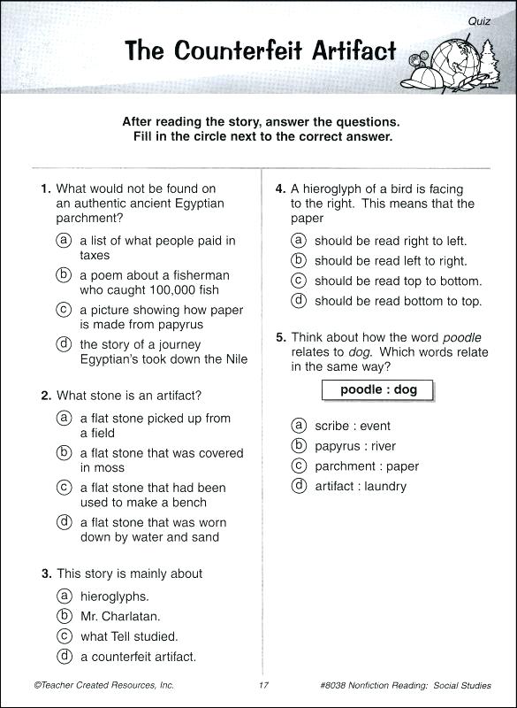 Free 9th Grade Reading Comprehension Worksheets Kindergarten