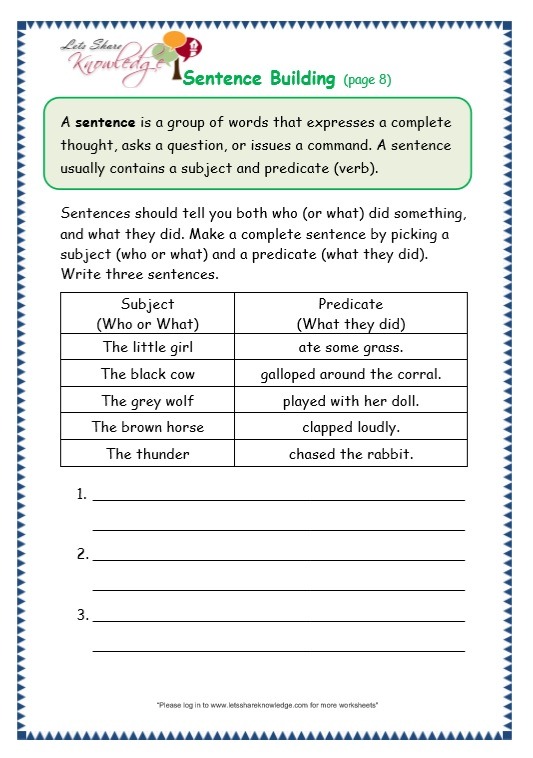 Grade 3 Grammar Topic 35  Sentence Building Worksheets â Lets