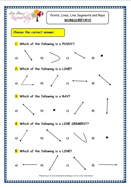 Grade 3 Maths Worksheets  (14 1 Geometry  Points, Lines, Line