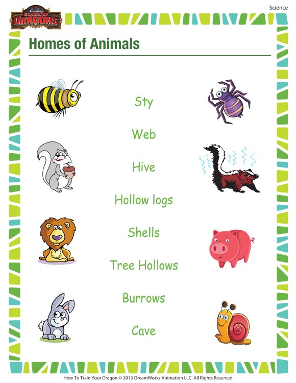 Homes Of Animalsâ Free, Printable Science Worksheet For 1st Grade