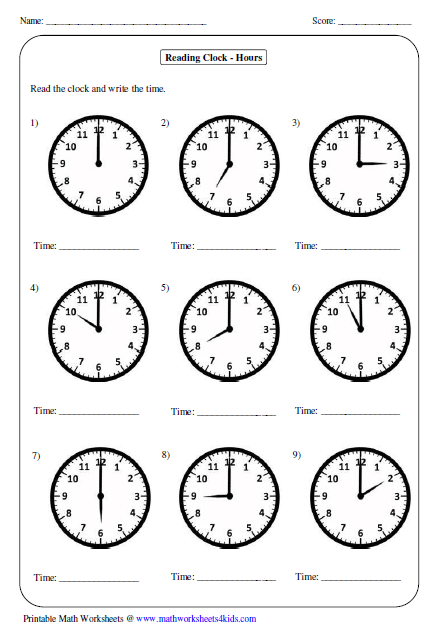 Kindergarten Learning Time Worksheets