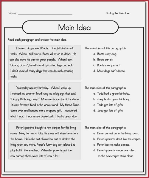 Central Idea Worksheets Free Worksheets Samples