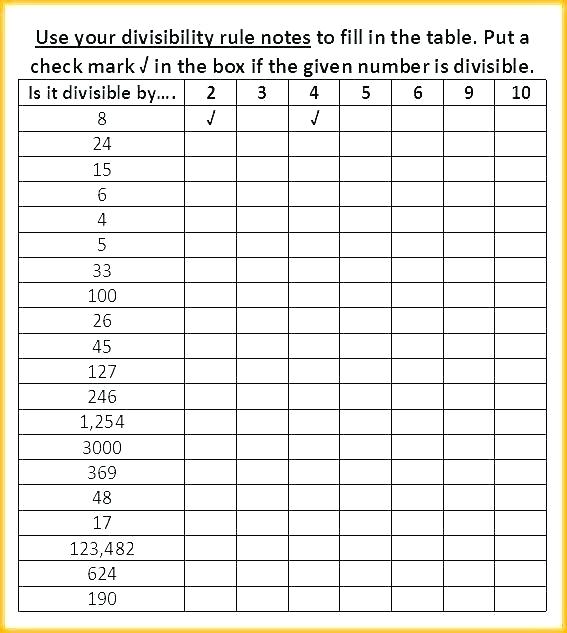 Math Divisibility Rules Worksheet â Vishalcargopackersmover Com