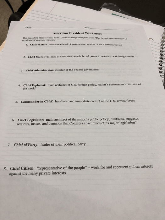 Solved  Date American President Worksheet The President Pl