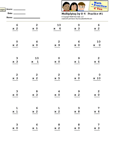 Math Practice 4 You Printable Work Sheets  Math Facts  Multiplying