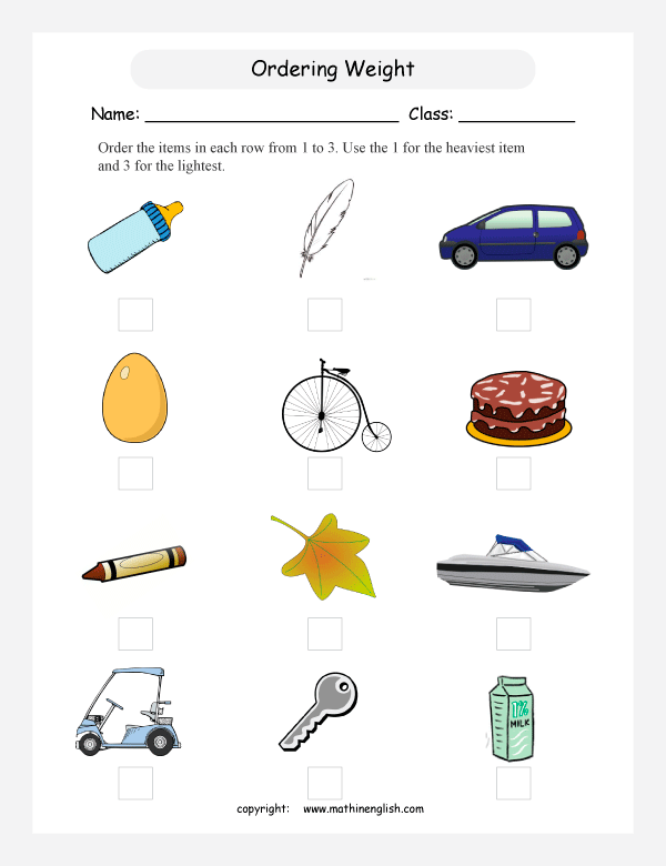 Order Objects From Heaviest To Lightest  Compare These Daily Life