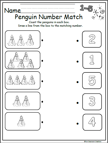 Free Winter Penguin Number Matching Worksheet