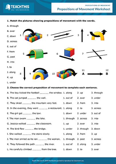 Preposition Of Movement Worksheets