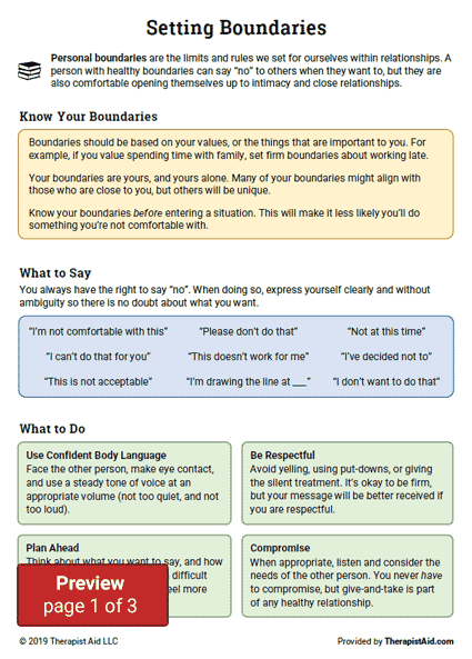 Setting Boundaries  Info And Practice (worksheet)