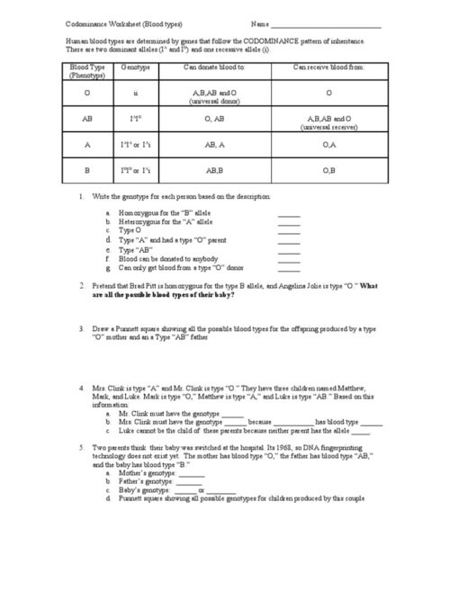 Incomplete And Codominance Worksheet ~ Funresearcher Com