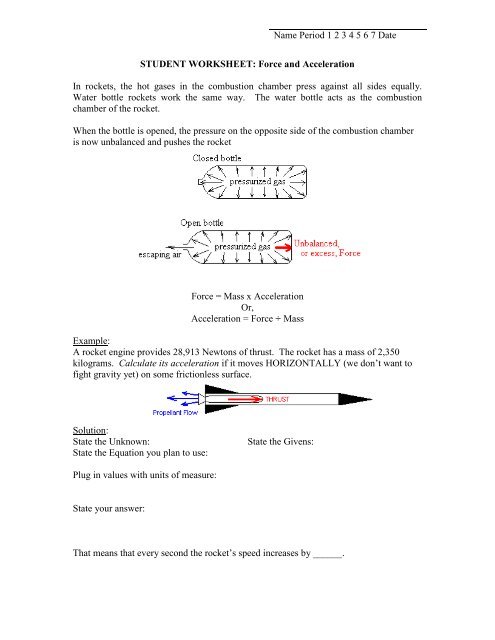 Student Worksheet  Force And Acceleration