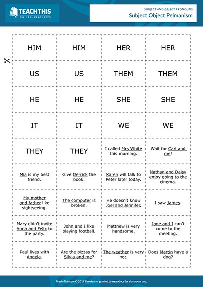 Subject Object Pronouns Esl Activities Games Worksheets