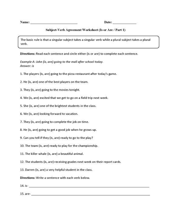 Subject Verb Agreement Worksheets 4th Grade