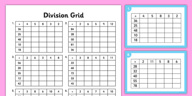 Division Grid Worksheet   Worksheet And Challenge Cards