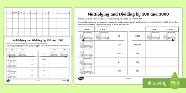 Multiplying And Dividing By 100 And 1000 Worksheet   Worksheet