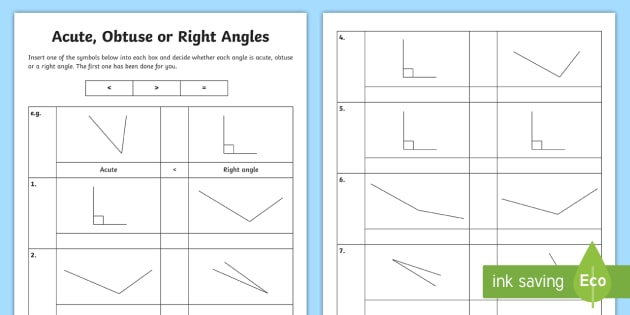 Greater Than Or Less Than A Right Angle Worksheet   Worksheet