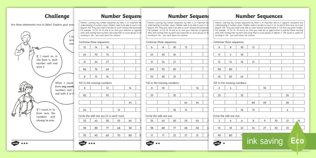 Year 2 Maths Number Sequence Homework Differentiated Worksheet