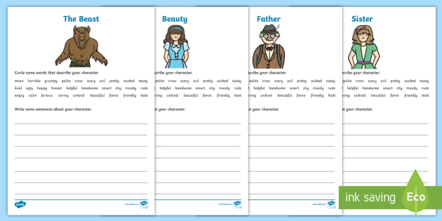 Beauty And The Beast Character Description Worksheet   Worksheets