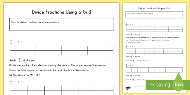 Divide Fractions Using A Grid Worksheet   Worksheet