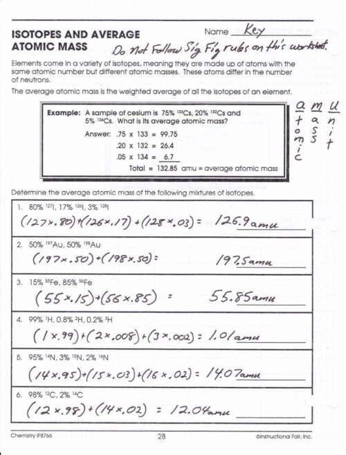 Average Atomic Mass Worksheet ~ Funresearcher Com