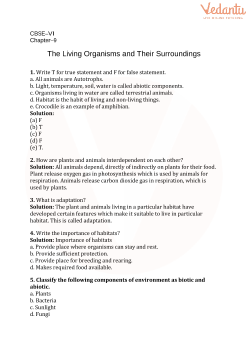 Cbse Class 6 Science The Living Organisms And Their Surroundings