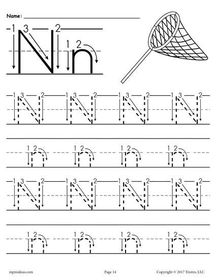 Free Printable Letter N Tracing Worksheet With Number And Arrow