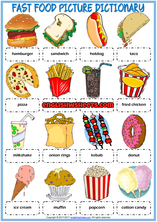 Fast Food Picture Dictionary Esl Printable Worksheet