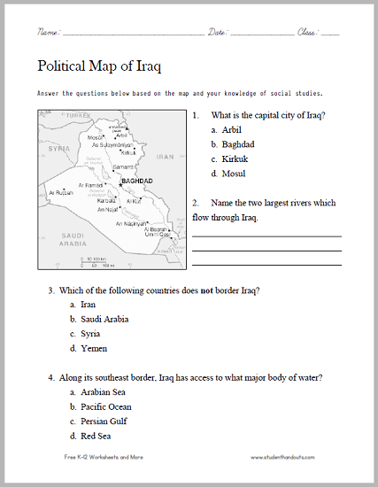 Iraq Political Map Worksheet