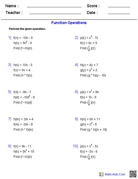 Function Operations Worksheets