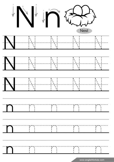 Letter N Tracing Worksheet, Printing Worksheets For Preschoolers