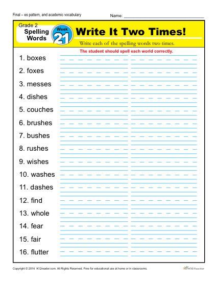 Second Grade Spelling Words List