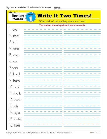 Second Grade Spelling Words List
