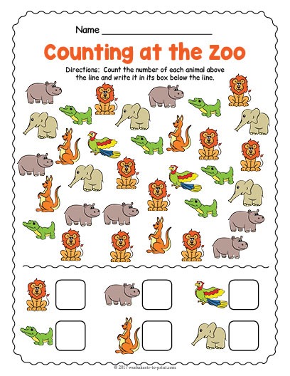 At The Zoo Counting Worksheet