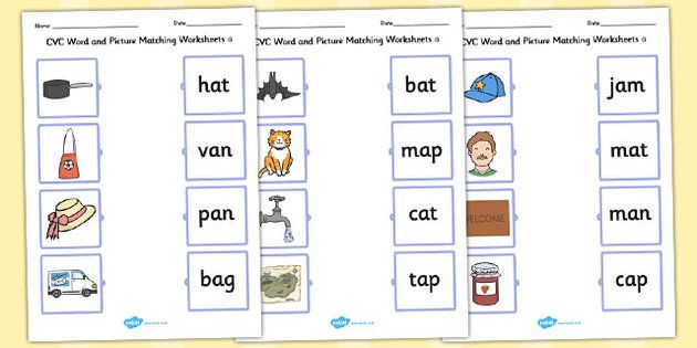 Cvc Word And Picture Matching Worksheets A