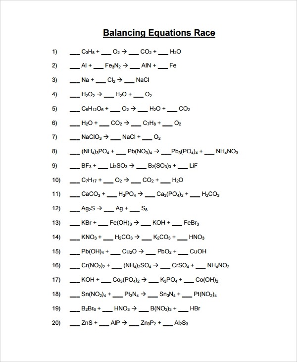 Balancing Chemical Equations
