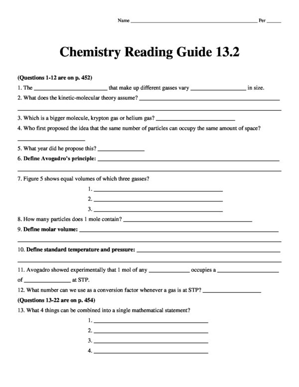 Chemistry  Matter And Change (2013) Reading Guide Worksheet