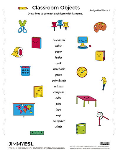 School & Classroom Objects (esl Worksheets & Flashcards)