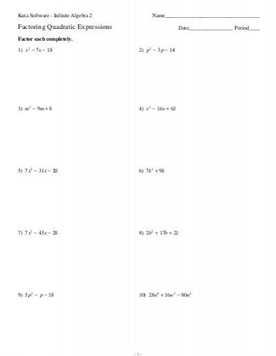 Factoring Worksheet Kuta Factoring Expressions Worksheet
