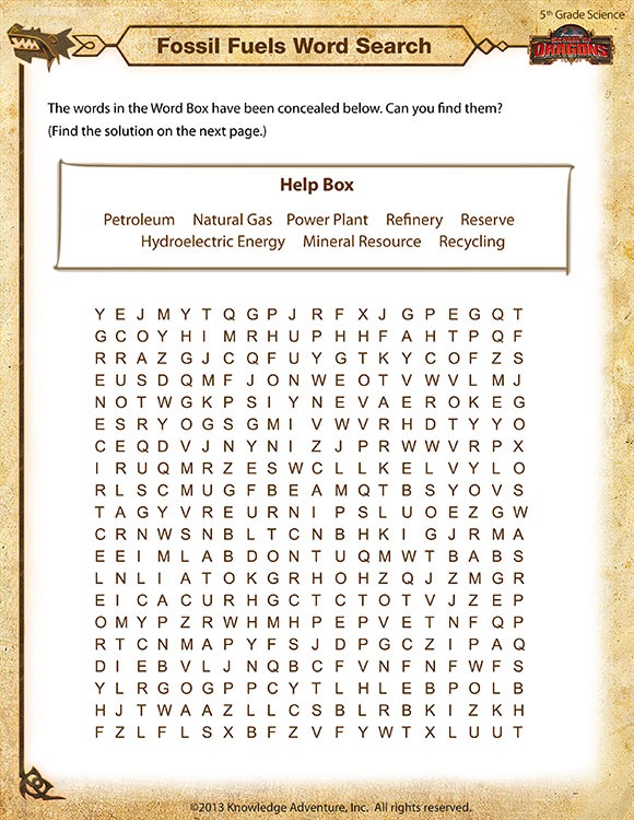 Fossil Fuels Word Search View â 5th Grade Science Worksheets Online