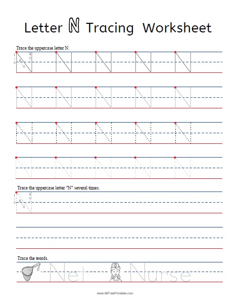 Letter N Tracing Worksheets