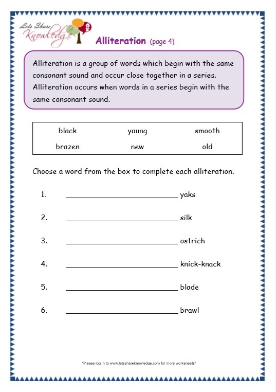 Grade 3 Grammar Topic 33  Alliteration Worksheets â Lets Share