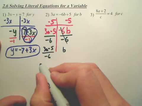 2 6 Solving Literal Equations For A Variable