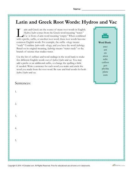 Greek And Latin Root Words Worksheets