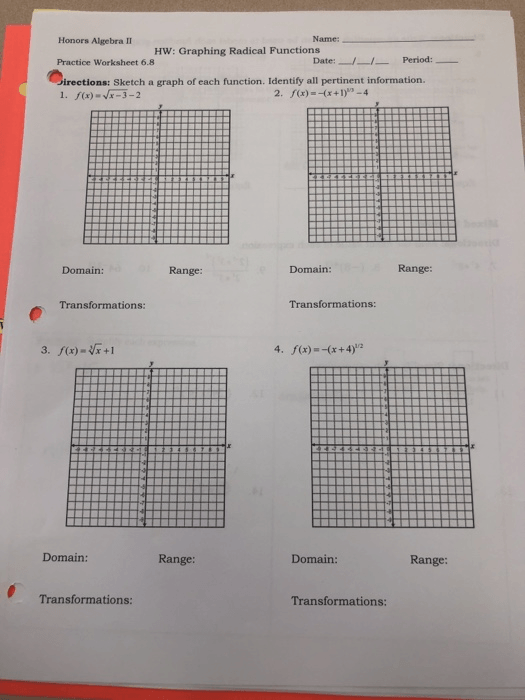 Solved  Honors Algebra Ii Name  Hw  Graphing Radical Funct