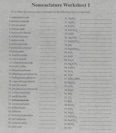 Solved  Nomenclature Worksheet 1 Give Either The Missing N