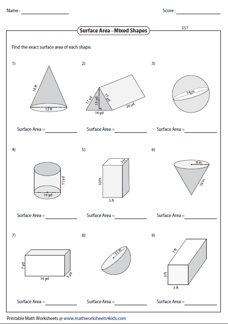 Surface Area Worksheets