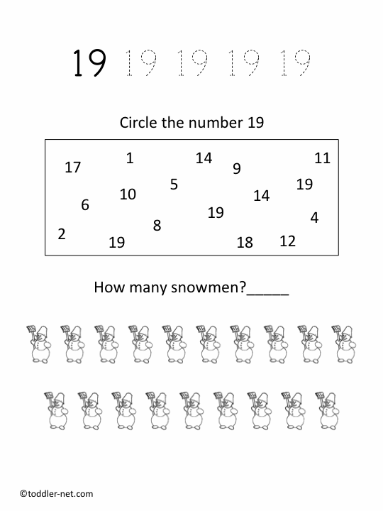Free Printable Number 19 Worksheet