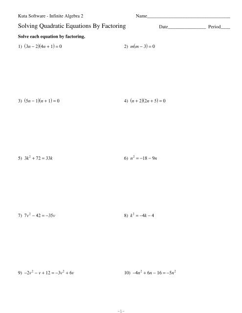 Solving Quadratic Equations By Factoring
